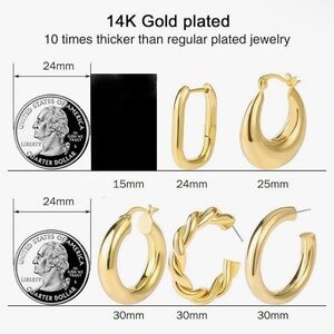 Pack of 5 Gold Plated Hoops Gorgeous for Women 14k gold luxury earrings